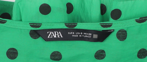 Zara Women’s Green Polka Dot Cropped Blouse Long Puff Sleeve Size S