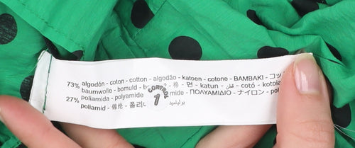 Zara Women’s Green Polka Dot Cropped Blouse Long Puff Sleeve Size S