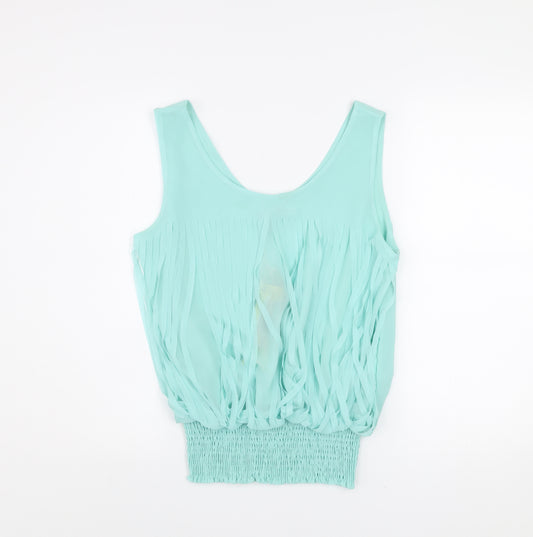 Mizumi Women Aqua Fringe Tank Top Size L Chic Summer Style