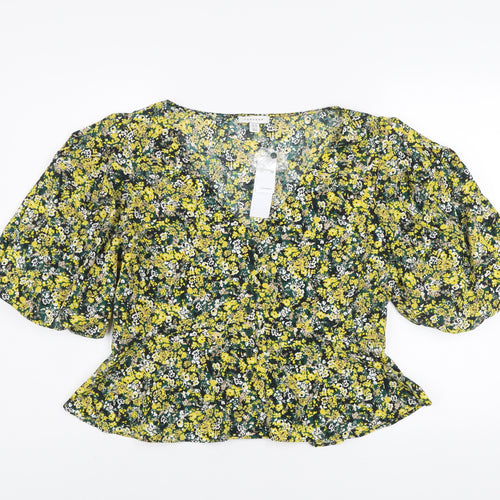 Topshop Women’s Multicoloured Floral Puff Sleeve Cropped Blouse UK16