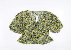 Topshop Women’s Multicoloured Floral Puff Sleeve Cropped Blouse UK16
