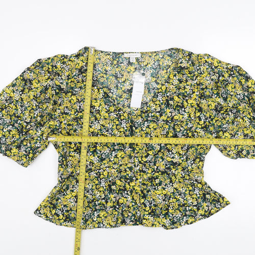 Topshop Women’s Multicoloured Floral Puff Sleeve Cropped Blouse UK16