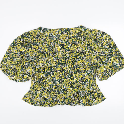 Topshop Women’s Multicoloured Floral Puff Sleeve Cropped Blouse UK16