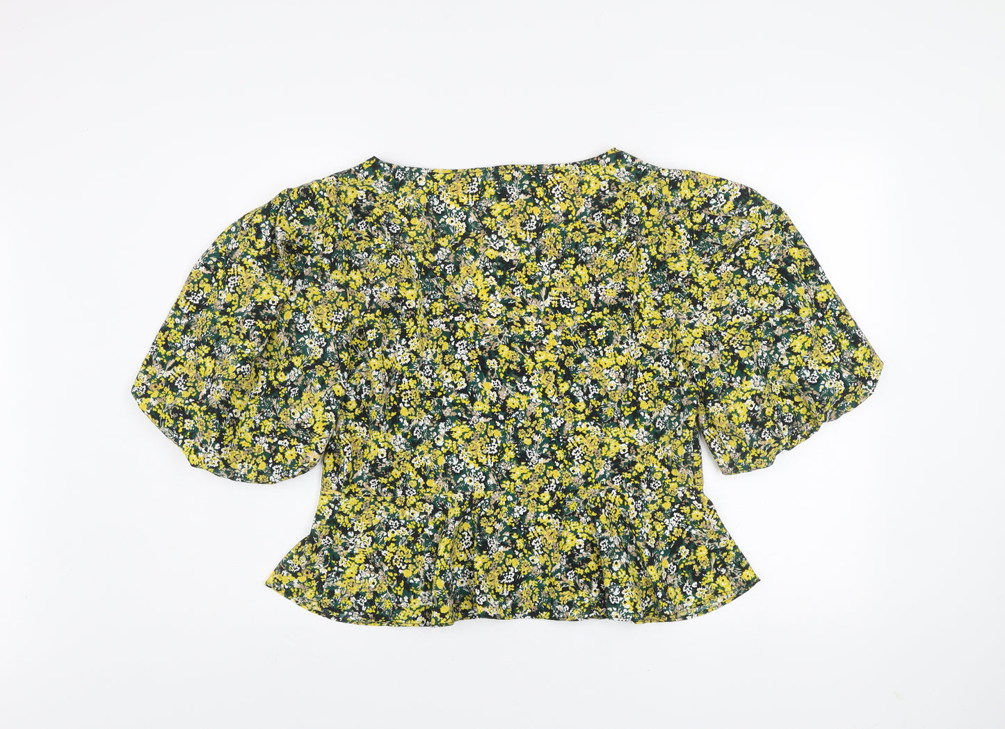 Topshop Women’s Multicoloured Floral Puff Sleeve Cropped Blouse UK16