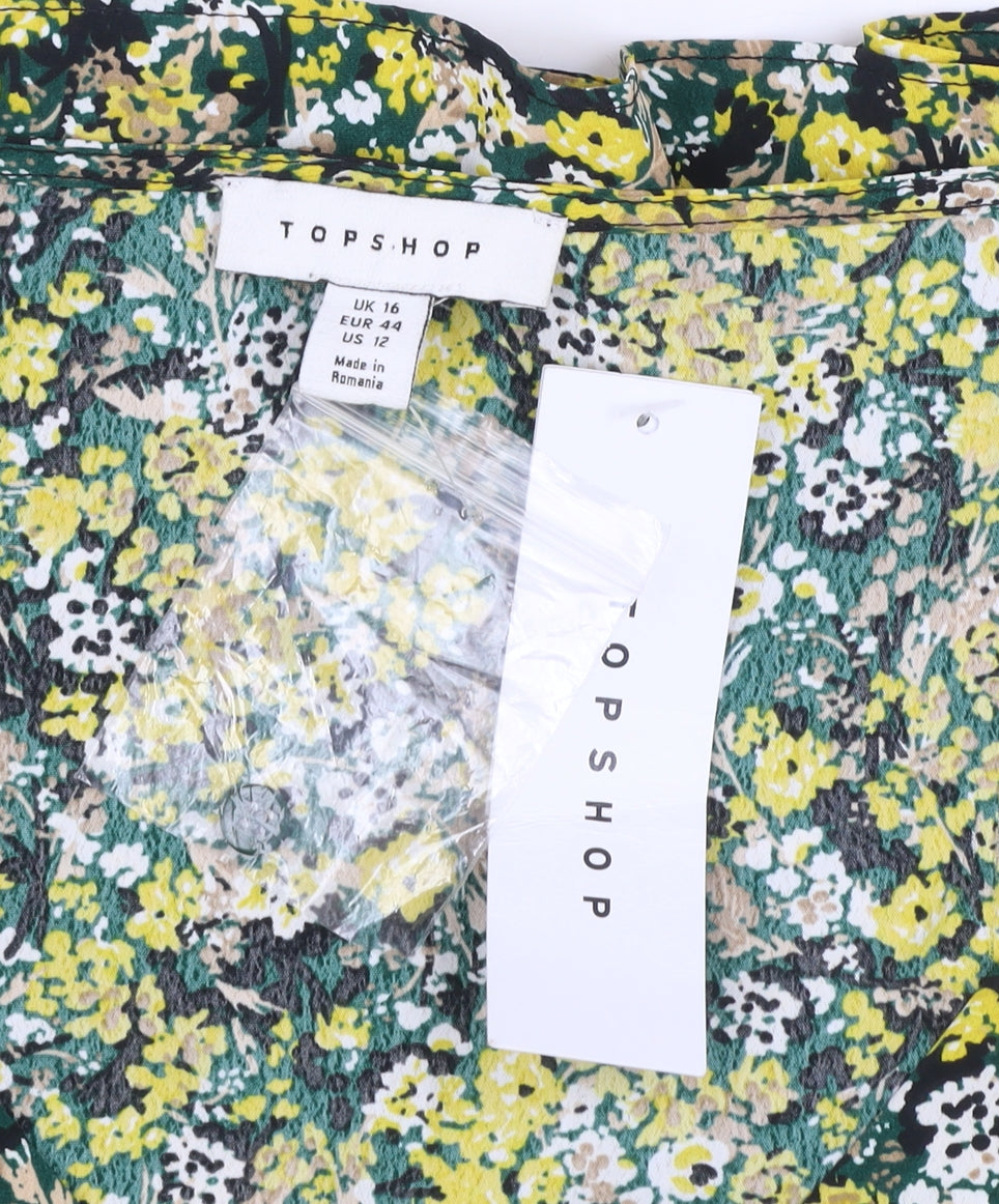 Topshop Women’s Multicoloured Floral Puff Sleeve Cropped Blouse UK16