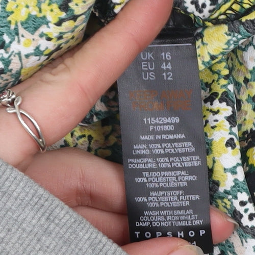 Topshop Women’s Multicoloured Floral Puff Sleeve Cropped Blouse UK16