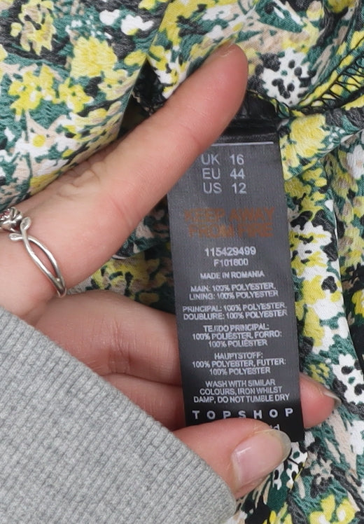 Topshop Women’s Multicoloured Floral Puff Sleeve Cropped Blouse UK16