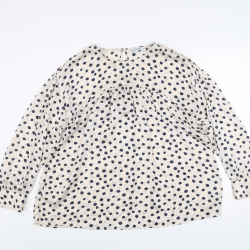 Gallery Womens Ivory Polka Dot Long Sleeve Tunic Blouse Size 16