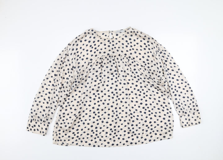 Gallery Womens Ivory Polka Dot Long Sleeve Tunic Blouse Size 16