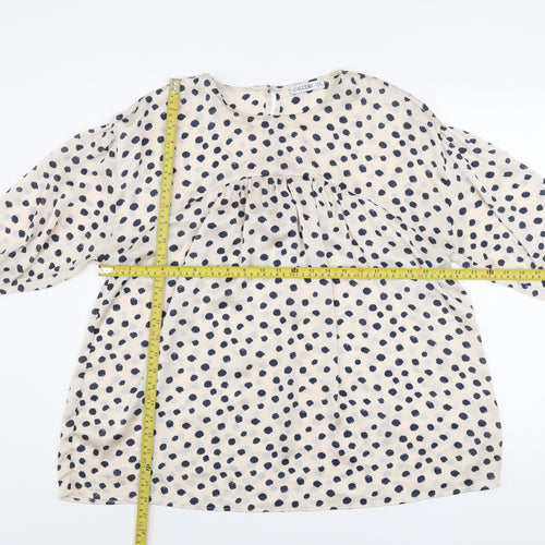 Gallery Womens Ivory Polka Dot Long Sleeve Tunic Blouse Size 16