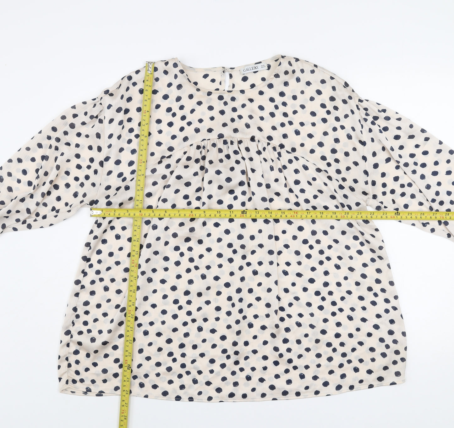 Gallery Womens Ivory Polka Dot Long Sleeve Tunic Blouse Size 16