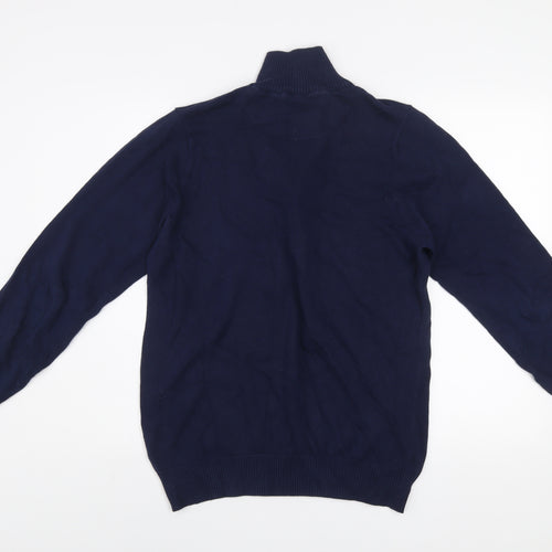 Luke Men's Blue Small 1/4 Zip Cotton Jumper High Neck Knitwear