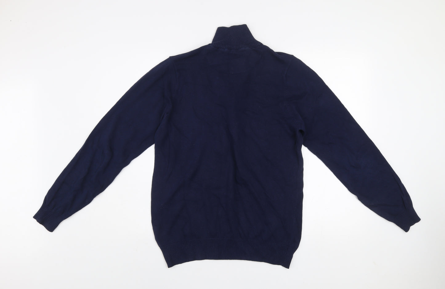 Luke Men's Blue Small 1/4 Zip Cotton Jumper High Neck Knitwear