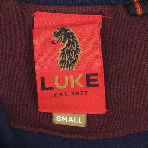 Luke Men's Blue Small 1/4 Zip Cotton Jumper High Neck Knitwear