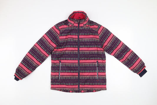 Crivit Girls Pink Geometric Puffer Jacket 11 Years Polyester Winter Coat