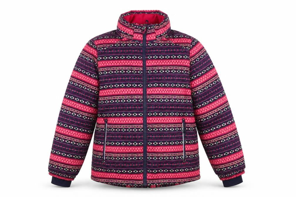 Front view of Crivit girls’ pink geometric puffer jacket 11 years polyester winter coat