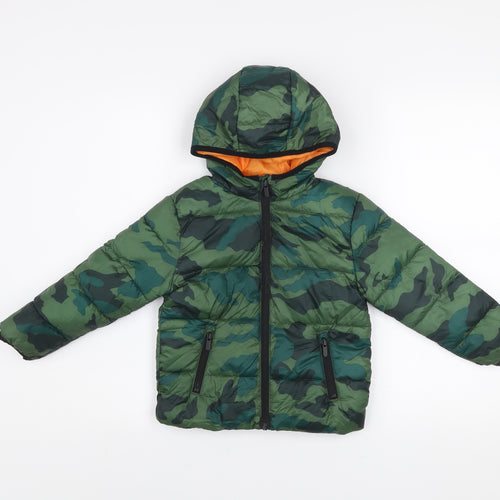Primark Boys Green Camouflage Hooded Puffer Jacket 4-5 Years