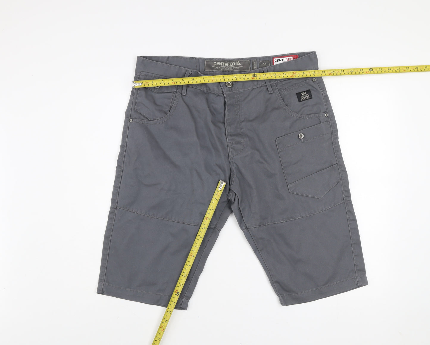 Centered Men's Grey Cargo Shorts Size 36 Regular Fit Polyester Cotton