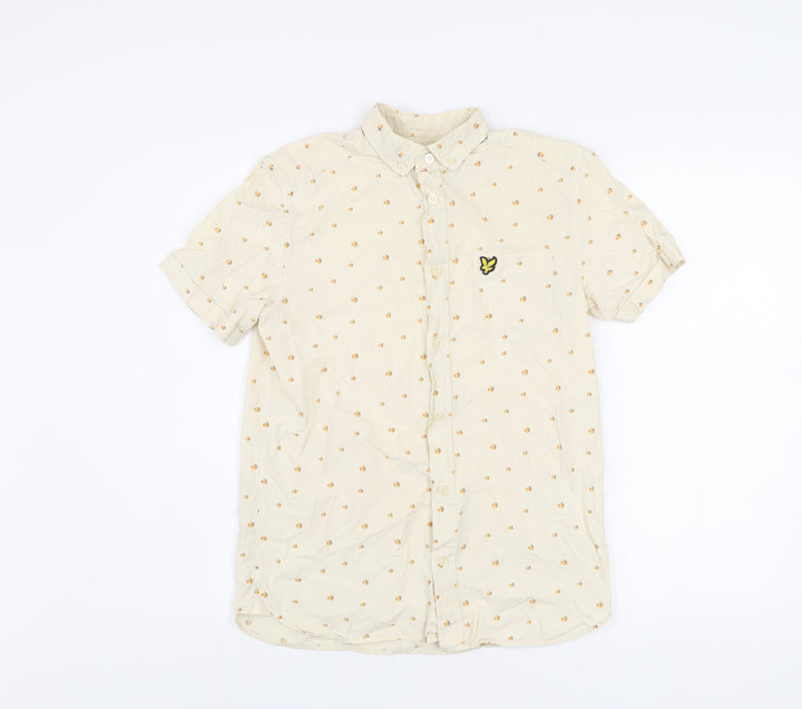 Lyle & Scott Men's Beige Short Sleeve Button-Up Shirt Size S
