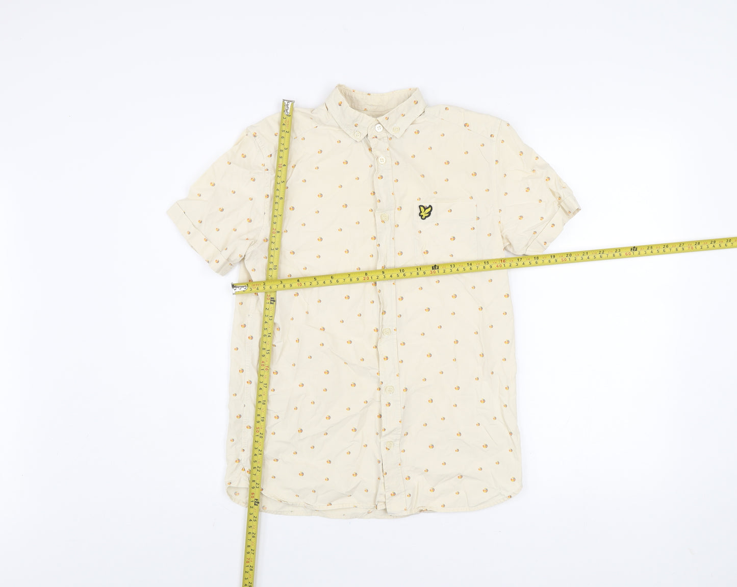 Lyle & Scott Men's Beige Short Sleeve Button-Up Shirt Size S