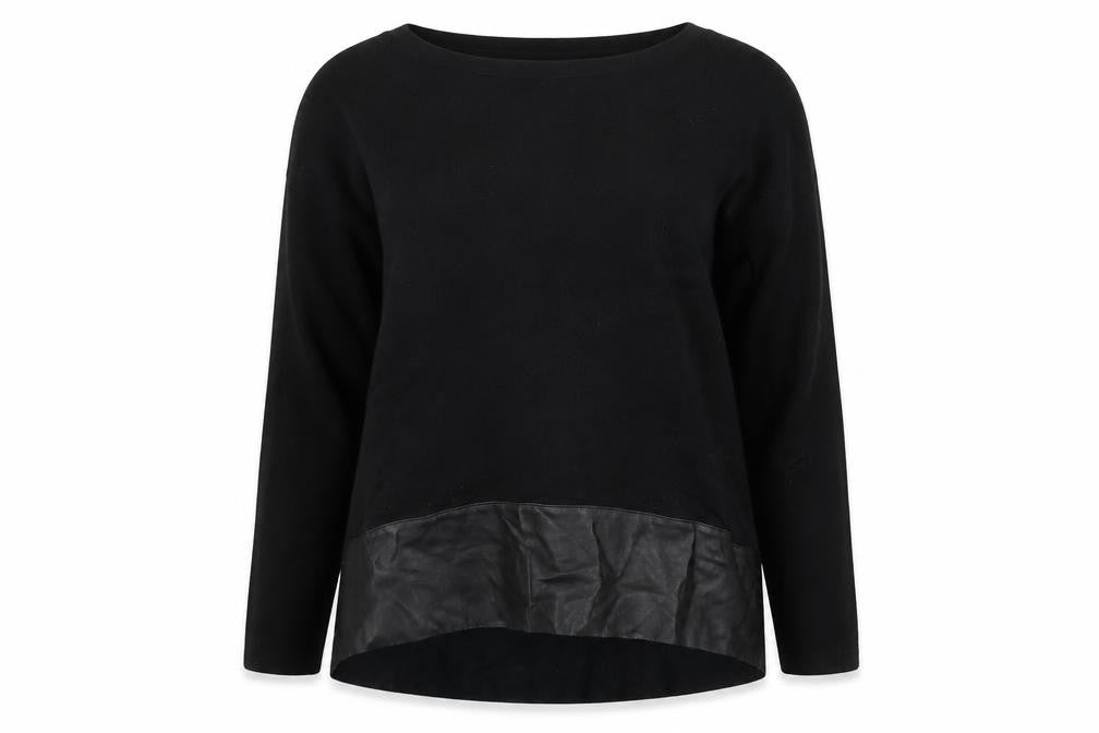 Front view of Liu Jo Women Black Wool Faux Leather Trim jumper L