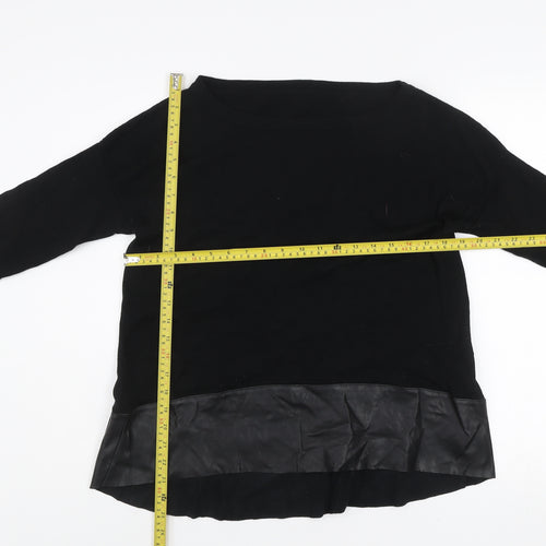 Liu Jo Women Black Wool Faux Leather Trim Pullover Jumper L