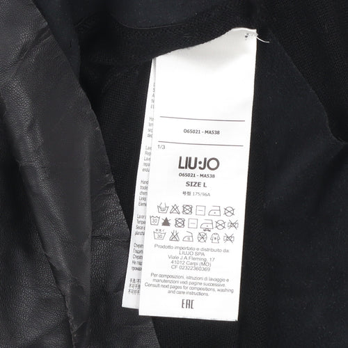 Liu Jo Women Black Wool Faux Leather Trim Pullover Jumper L