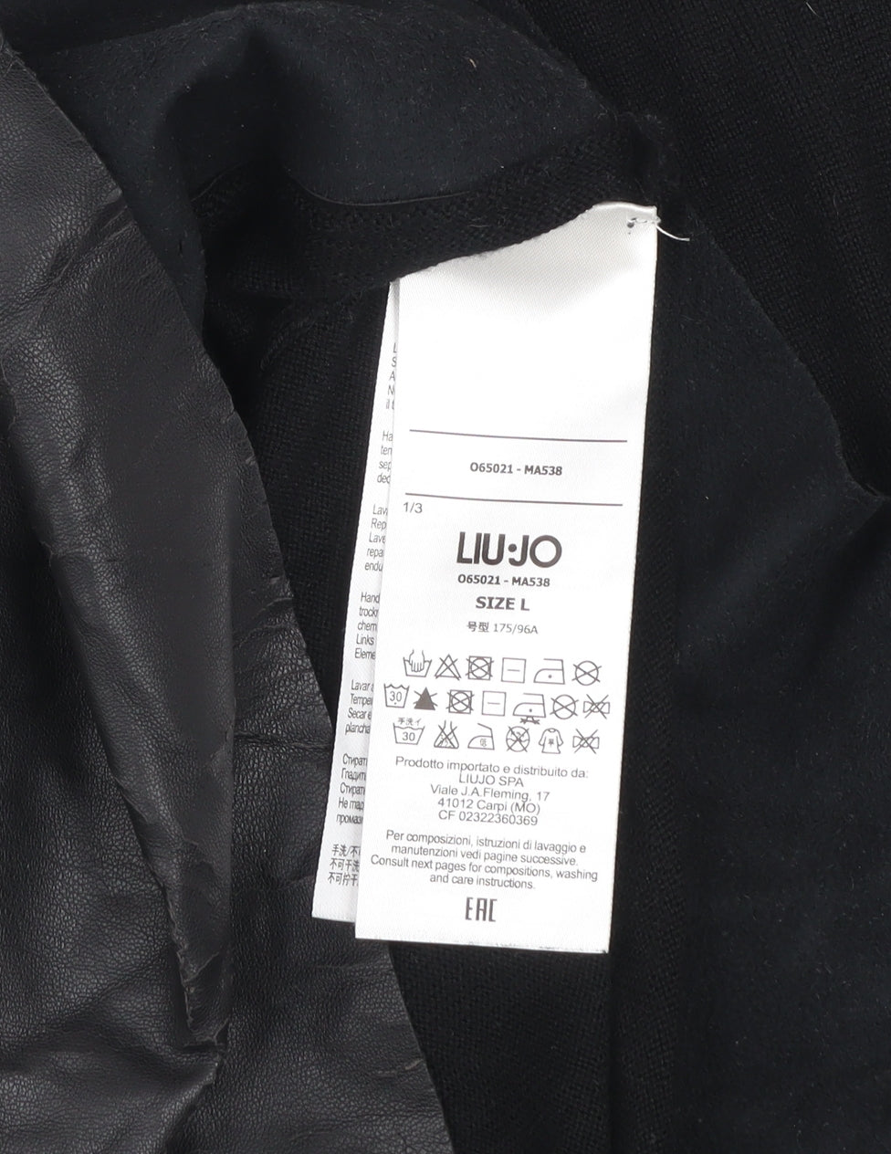 Liu Jo Women Black Wool Faux Leather Trim Pullover Jumper L