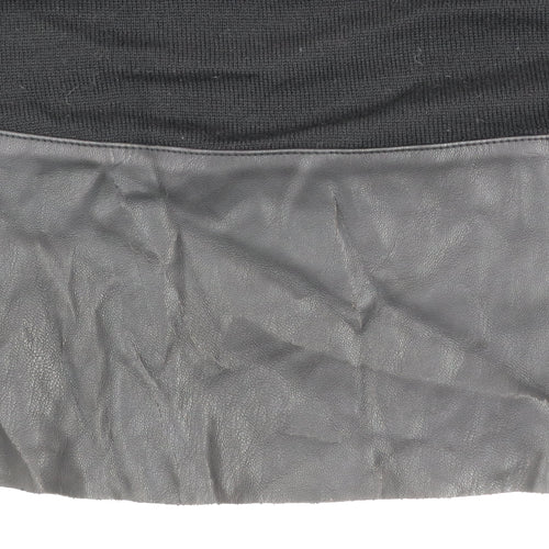 Liu Jo Women Black Wool Faux Leather Trim Pullover Jumper L