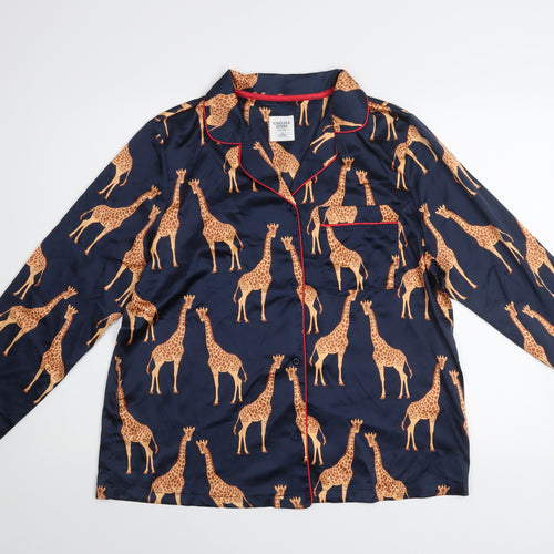 Chelsea Peers Womens Blue Giraffe Satin Pyjama Shirt Top Size 14