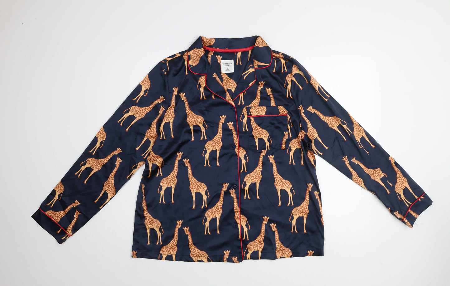 Chelsea Peers Womens Blue Giraffe Satin Pyjama Shirt Top Size 14