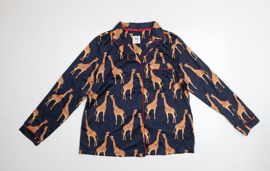 Chelsea Peers Womens Blue Giraffe Satin Pyjama Shirt Top Size 14