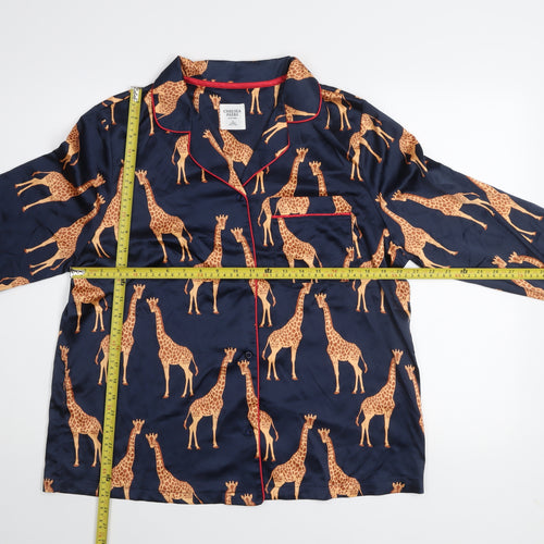 Chelsea Peers Womens Blue Giraffe Satin Pyjama Shirt Top Size 14