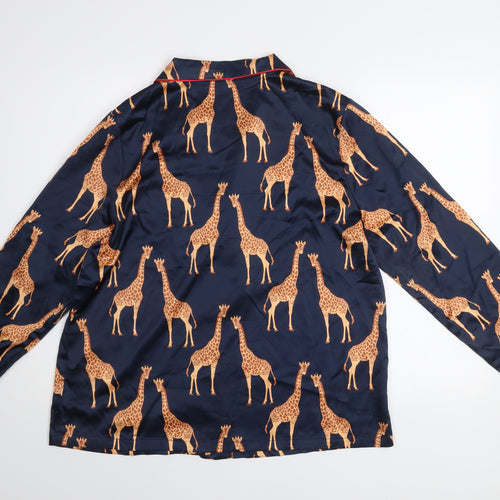 Chelsea Peers Womens Blue Giraffe Satin Pyjama Shirt Top Size 14