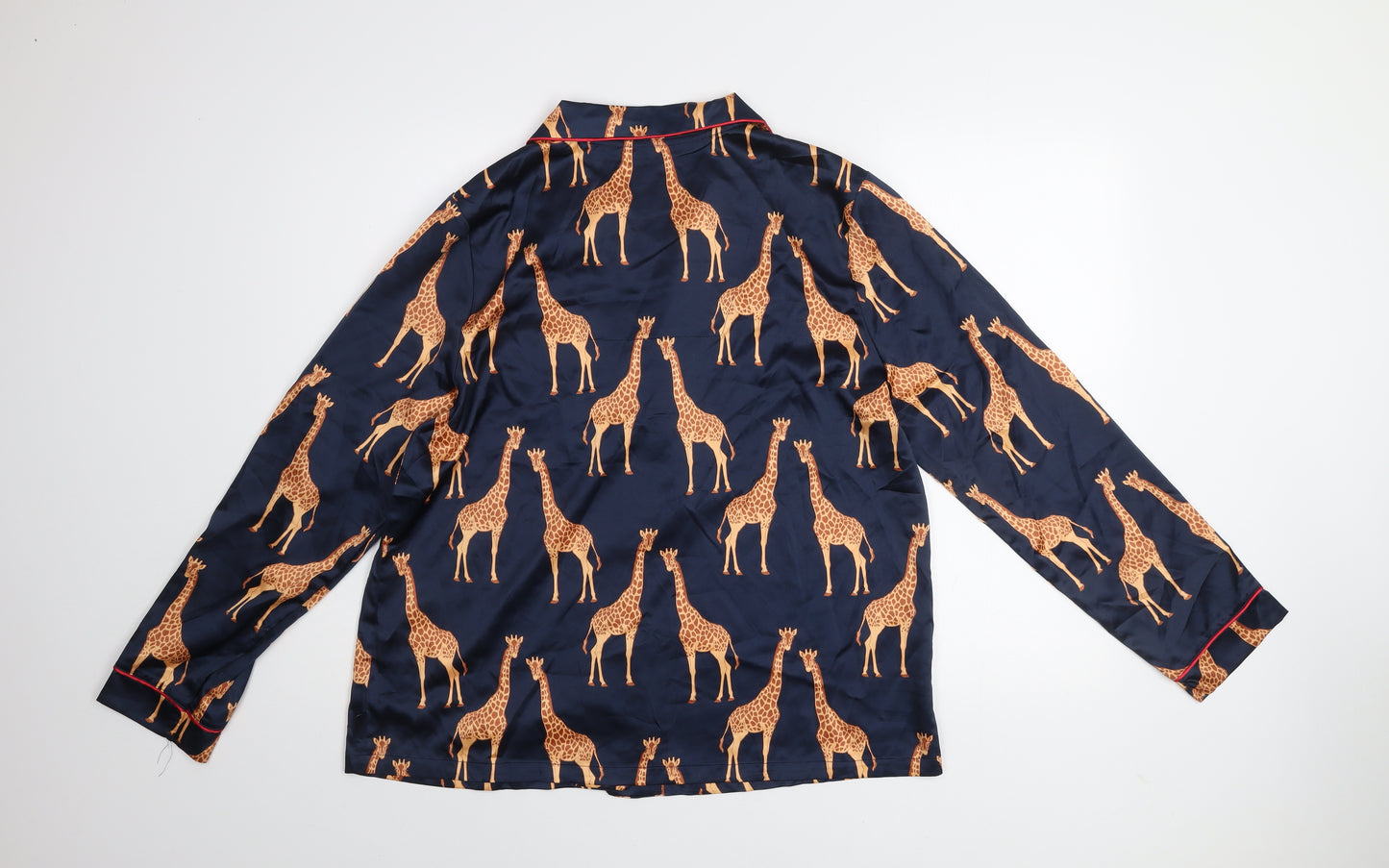 Chelsea Peers Womens Blue Giraffe Satin Pyjama Shirt Top Size 14