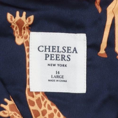 Chelsea Peers Womens Blue Giraffe Satin Pyjama Shirt Top Size 14