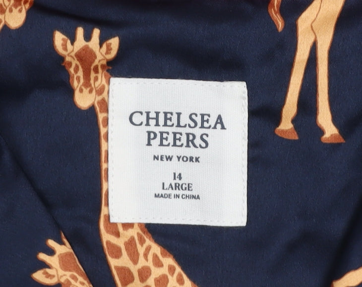 Chelsea Peers Womens Blue Giraffe Satin Pyjama Shirt Top Size 14