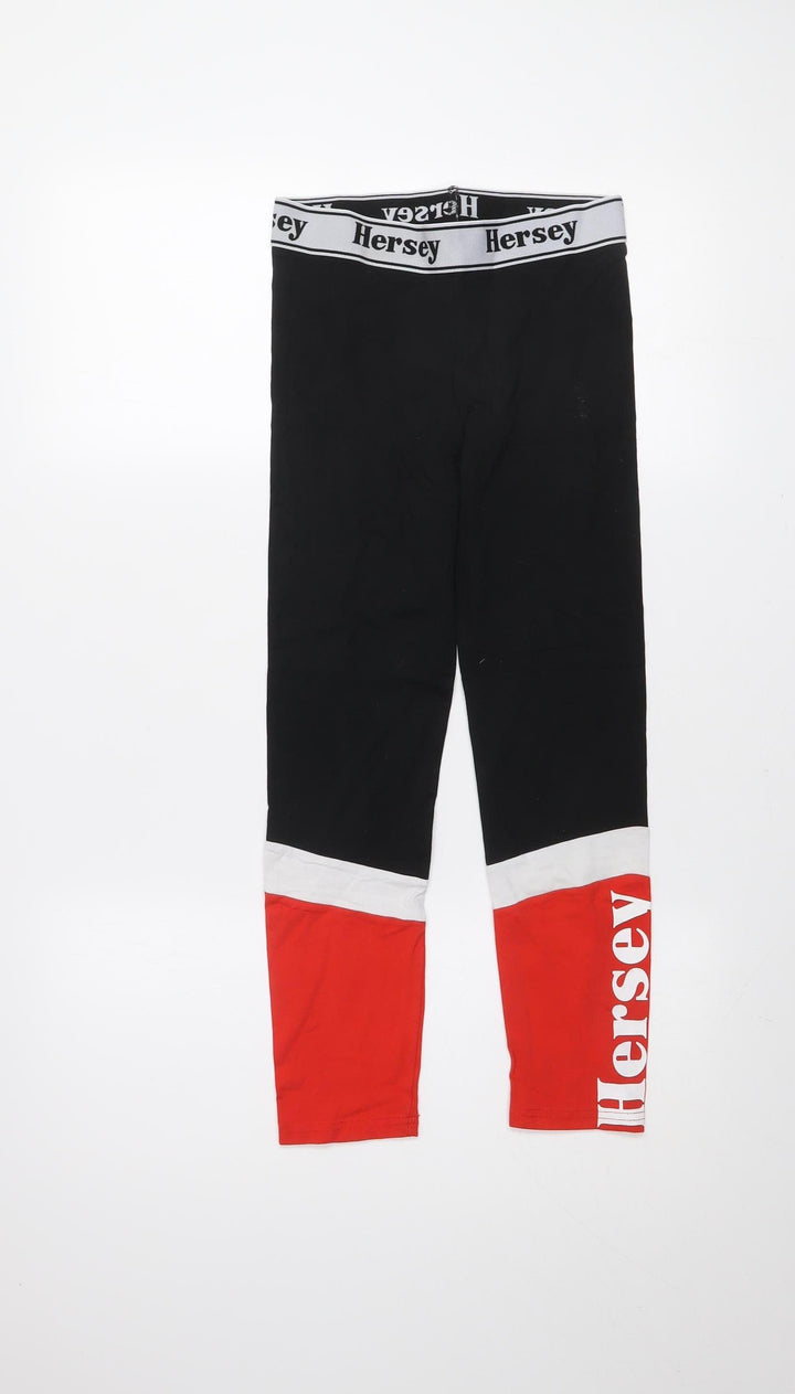 Beck & Hersey Girls Black Red Colourblock Ankle Leggings 12-13 Years