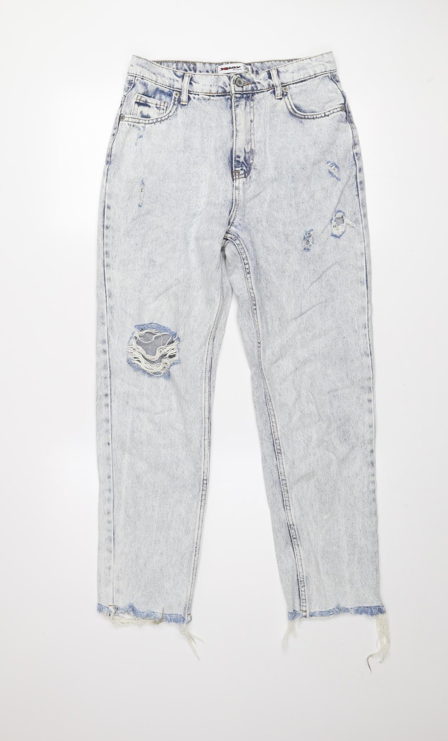 X-Ray Womens Blue Acid Wash High Rise Mom Jeans Size 30 Distressed Denim