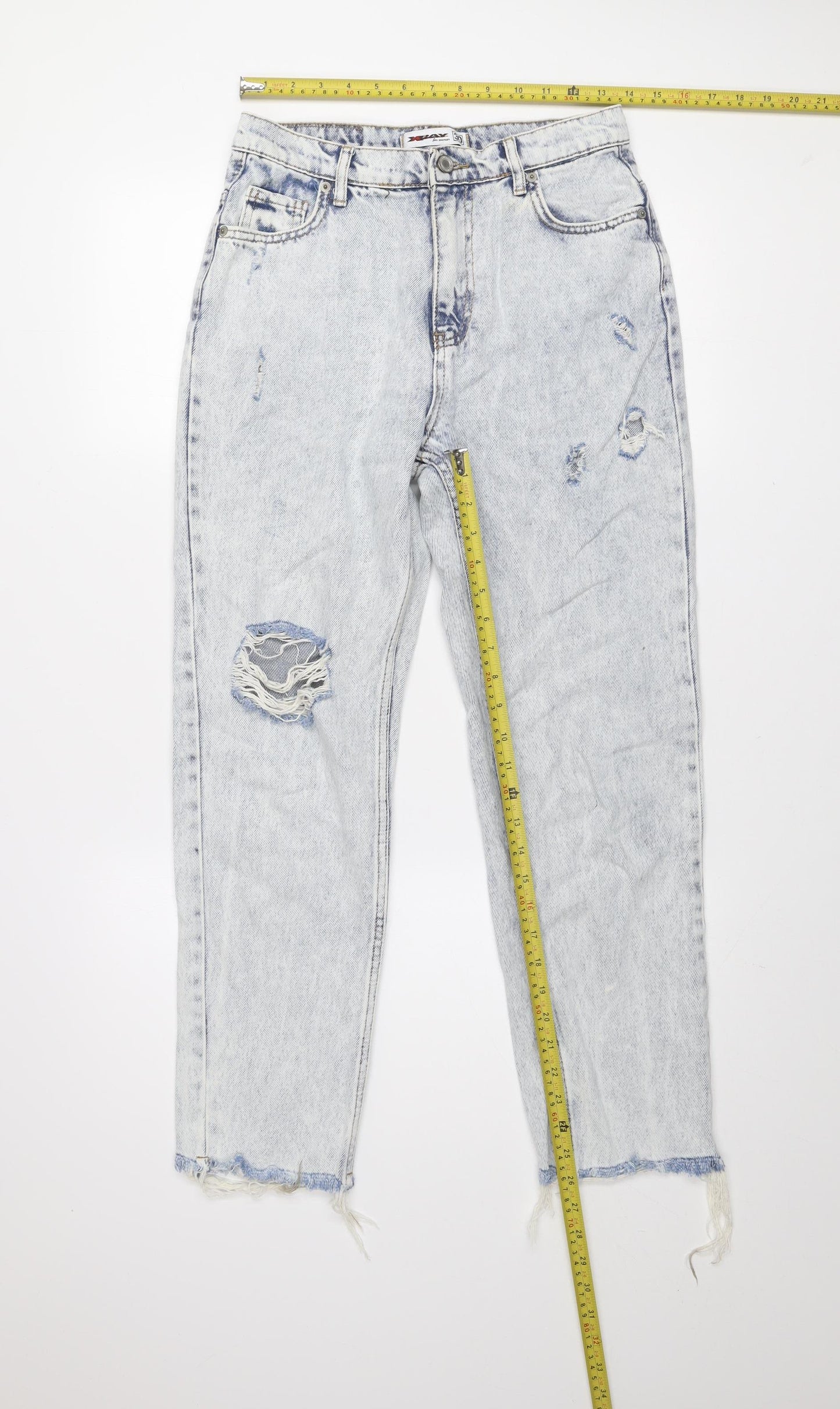 X-Ray Womens Blue Acid Wash High Rise Mom Jeans Size 30 Distressed Denim