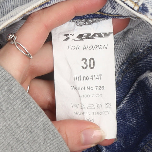 X-Ray Womens Blue Acid Wash High Rise Mom Jeans Size 30 Distressed Denim