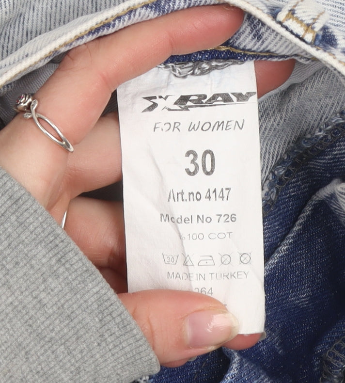X-Ray Womens Blue Acid Wash High Rise Mom Jeans Size 30 Distressed Denim