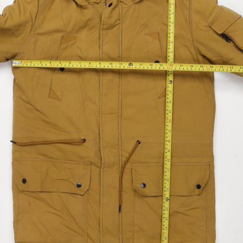 Bershka Men's Brown Hooded Parka Jacket Size S Polyester Winter Coat