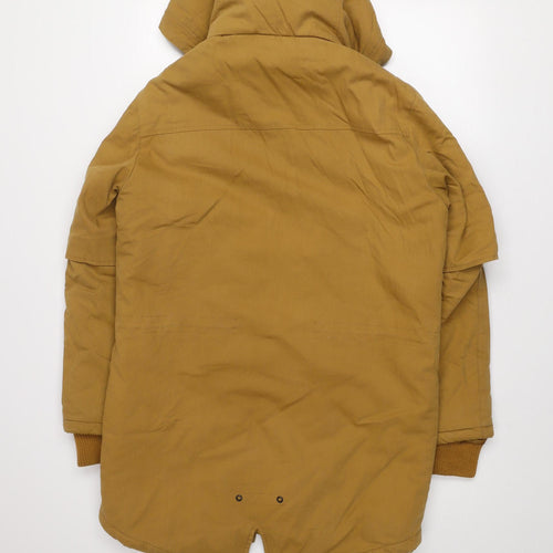 Bershka Men's Brown Hooded Parka Jacket Size S Polyester Winter Coat