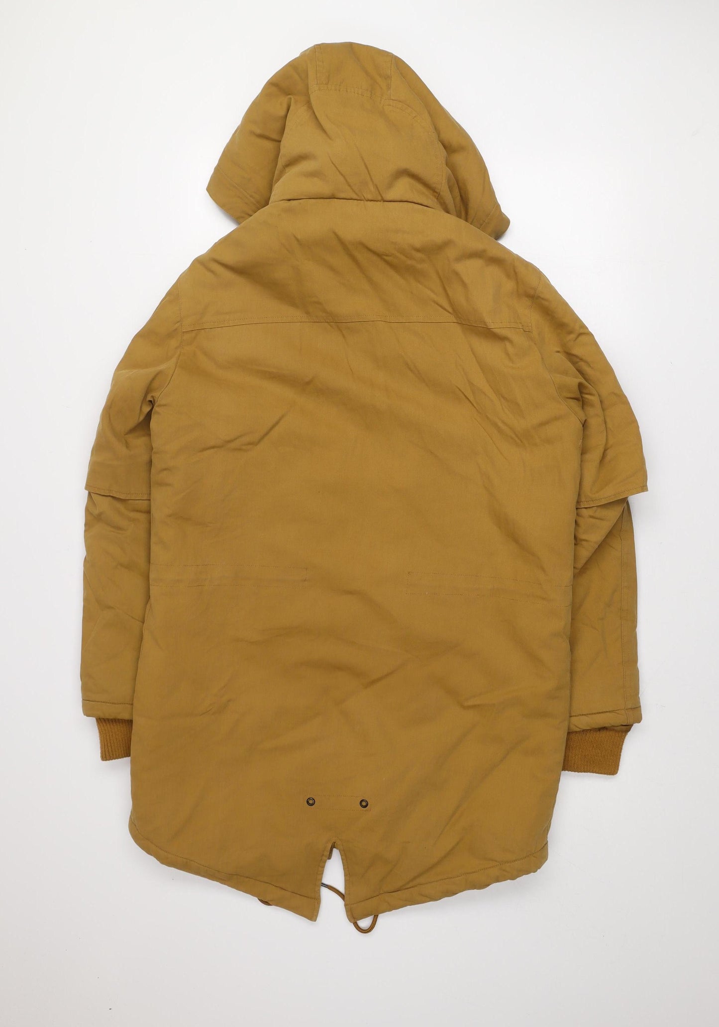 Bershka Men's Brown Hooded Parka Jacket Size S Polyester Winter Coat