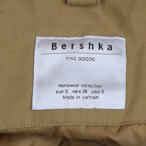 Bershka Men's Brown Hooded Parka Jacket Size S Polyester Winter Coat