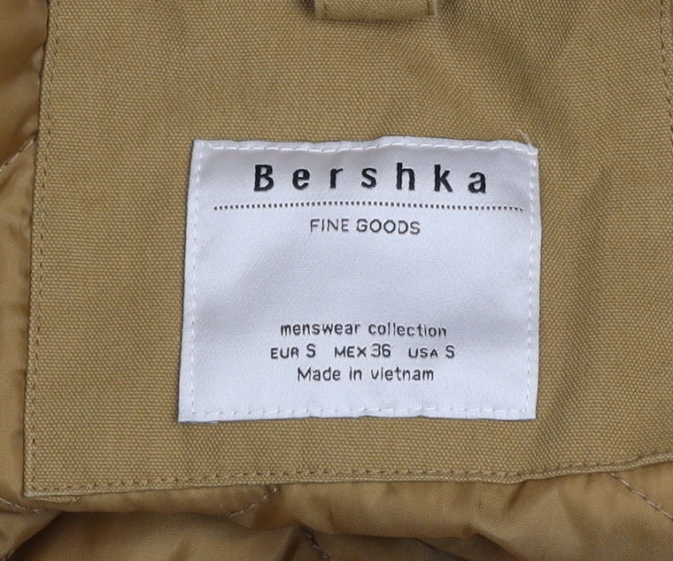 Bershka Men's Brown Hooded Parka Jacket Size S Polyester Winter Coat