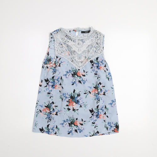 Oasis Women Blue Floral Lace Sleeveless Blouse Size 10
