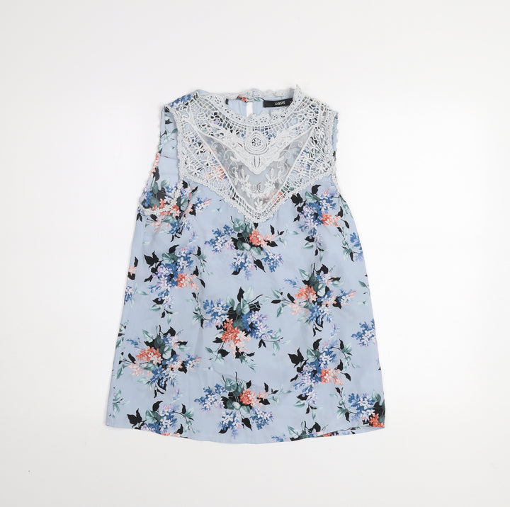Oasis Women Blue Floral Lace Sleeveless Blouse Size 10
