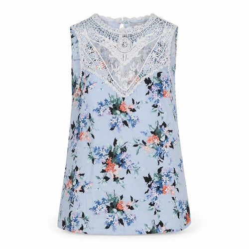 Oasis Women Blue Floral Lace Sleeveless Blouse Size 10